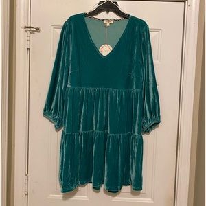 Green velour/velvet tier dress.